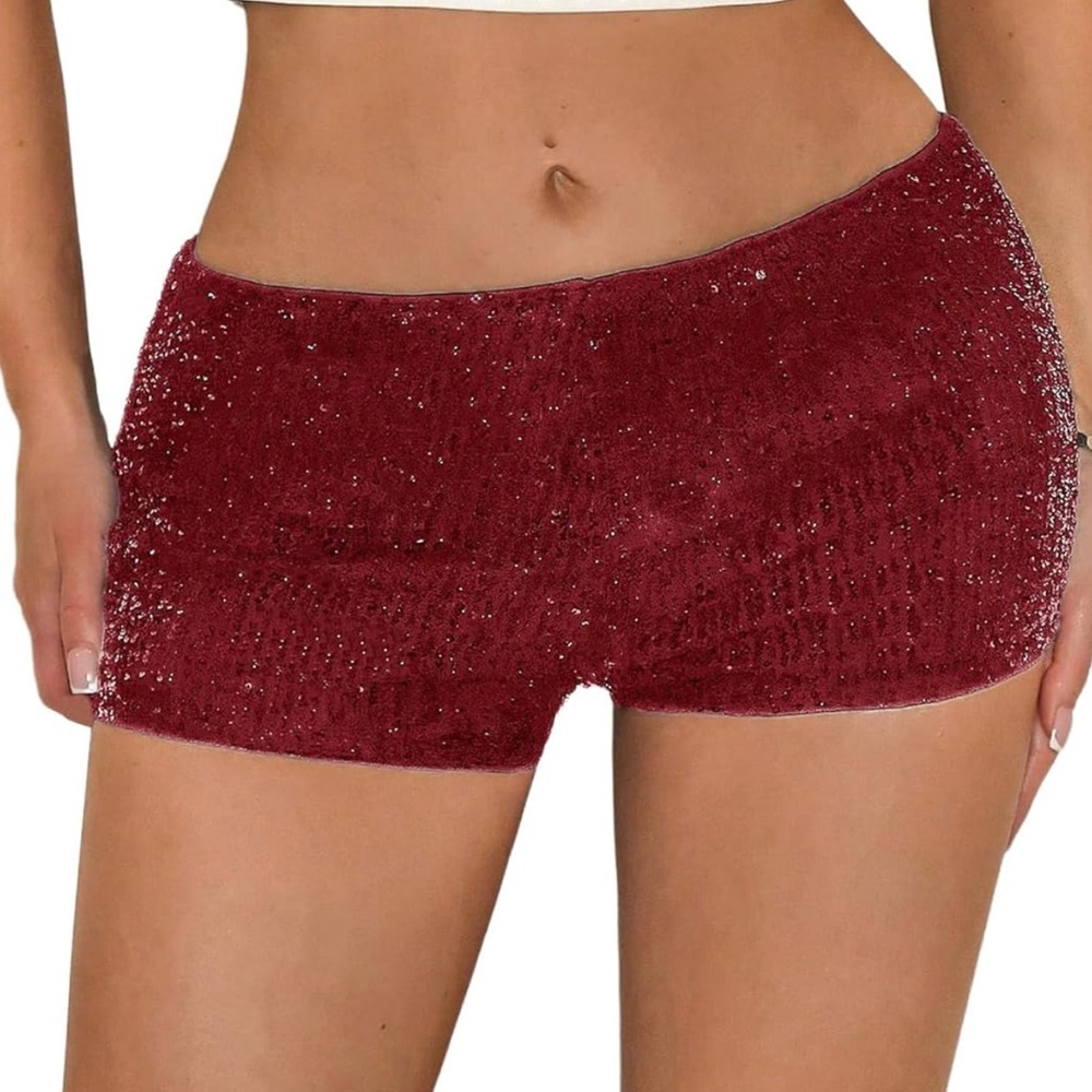 MINI MICRO SHORTS Sequin Burgundy Women's booty Shorts